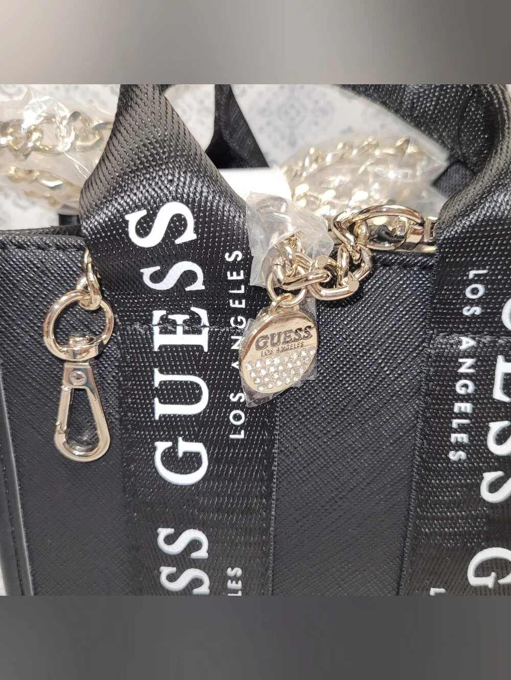 Guess Black Mini Tote with White Logo Straps